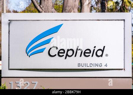Mar 30, 2020 Sunnyvale / CA / USA - Close up of Cepheid logo at their headquarters in Silicon Valley; Cepheid Inc is an American molecular diagnostics Stock Photo