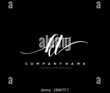 KT Initial Letter handwriting logo hand drawn template vector, logo for beauty, cosmetics, wedding, fashion and business Stock Vector