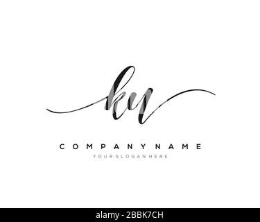 KU Initial Letter handwriting logo hand drawn template vector, logo for beauty, cosmetics, wedding, fashion and business Stock Vector