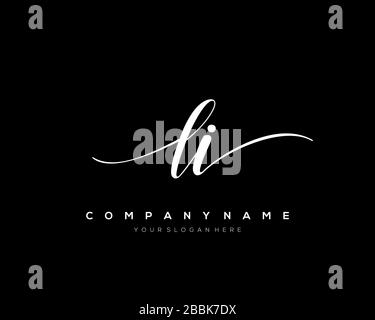 LI Initial Letter handwriting logo hand drawn template vector, logo for beauty, cosmetics, wedding, fashion and business Stock Vector