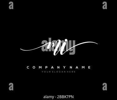 MI Initial Letter handwriting logo hand drawn template vector, logo for beauty, cosmetics, wedding, fashion and business Stock Vector