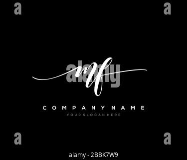 MF Initial Letter handwriting logo hand drawn template vector, logo for beauty, cosmetics, wedding, fashion and business Stock Vector