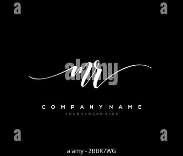 MR Initial Letter handwriting logo hand drawn template vector, logo for beauty, cosmetics, wedding, fashion and business Stock Vector