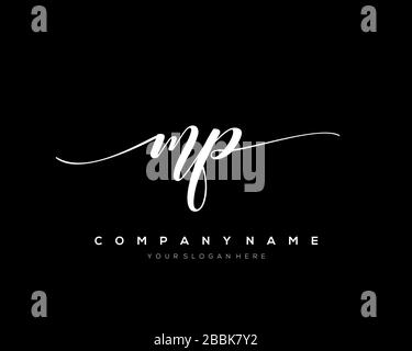 MP Initial Letter handwriting logo hand drawn template vector, logo for beauty, cosmetics, wedding, fashion and business Stock Vector