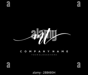 MT Initial Letter handwriting logo hand drawn template vector, logo for beauty, cosmetics, wedding, fashion and business Stock Vector