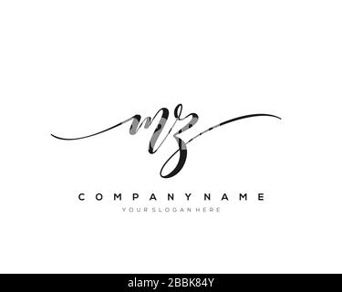 MZ handwriting logo with circle template vector signature, wedding ...