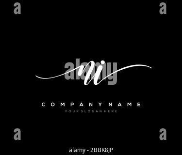 NI Initial Letter handwriting logo hand drawn template vector, logo for beauty, cosmetics, wedding, fashion and business Stock Vector