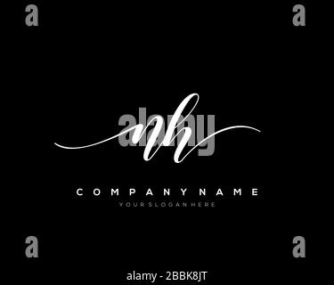 NH Initial Letter handwriting logo hand drawn template vector, logo for beauty, cosmetics, wedding, fashion and business Stock Vector