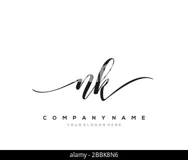 NK Initial Letter handwriting logo hand drawn template vector, logo for beauty, cosmetics, wedding, fashion and business Stock Vector