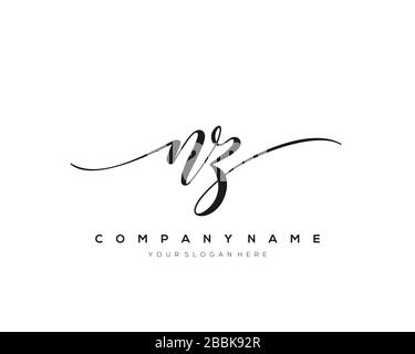 NZ Initial Letter handwriting logo hand drawn template vector, logo for beauty, cosmetics, wedding, fashion and business Stock Vector