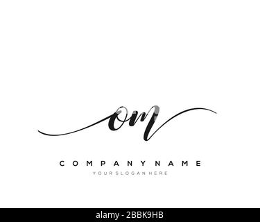 OM Initial Letter handwriting logo hand drawn template vector, logo for beauty, cosmetics, wedding, fashion and business Stock Vector