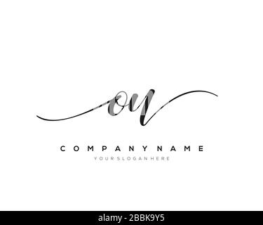 OU Initial Letter handwriting logo hand drawn template vector, logo for beauty, cosmetics, wedding, fashion and business Stock Vector