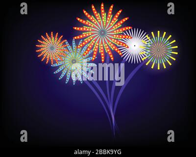 Beautiful Fireworks event on blue dark sky Stock Vector
