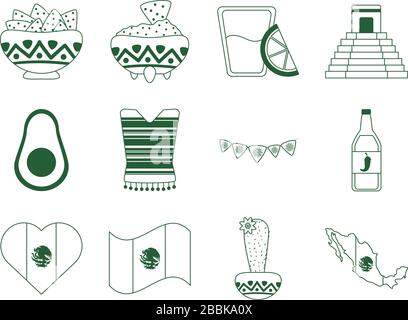 cinco de mayo mexican celebration festive party national icons set vector illustration line style icon Stock Vector
