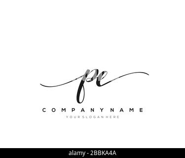 PE Initial Letter handwriting logo hand drawn template vector, logo for beauty, cosmetics, wedding, fashion and business Stock Vector