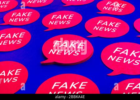 Fake news and social media concepts with text on bubble speech.community talk Stock Photo