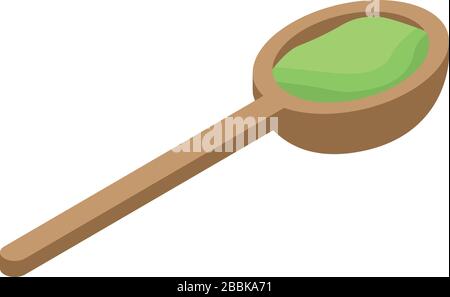 Wood spoon matcha tea icon, isometric style Stock Vector