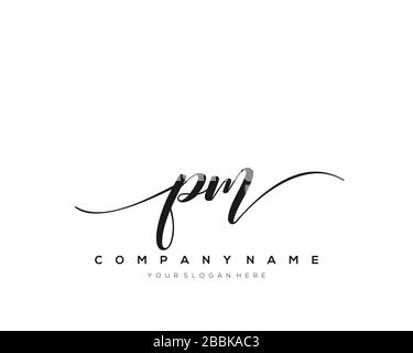 PM Initial Letter handwriting logo hand drawn template vector, logo for beauty, cosmetics, wedding, fashion and business Stock Vector