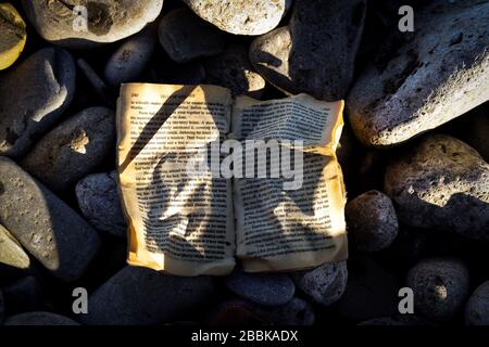 granite science - old book on stones background Stock Photo