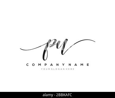 PU Initial Letter handwriting logo hand drawn template vector, logo for beauty, cosmetics, wedding, fashion and business Stock Vector