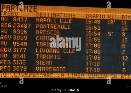 Departure board in Santa Maria Novella railway station in Florence Italy Stock Photo