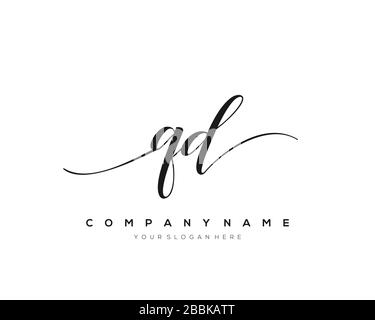 QD Initial Letter handwriting logo hand drawn template vector, logo for beauty, cosmetics, wedding, fashion and business Stock Vector