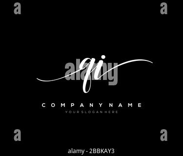 QI Initial Letter handwriting logo hand drawn template vector, logo for beauty, cosmetics, wedding, fashion and business Stock Vector