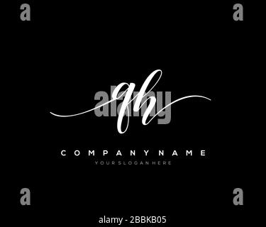 QH Initial Letter handwriting logo hand drawn template vector, logo for beauty, cosmetics, wedding, fashion and business Stock Vector