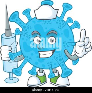 Friendly Nurse coronavirus backteria mascot design style using syringe Stock Vector