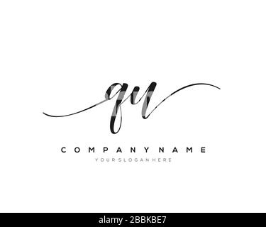 QU Initial Letter handwriting logo hand drawn template vector, logo for beauty, cosmetics, wedding, fashion and business Stock Vector