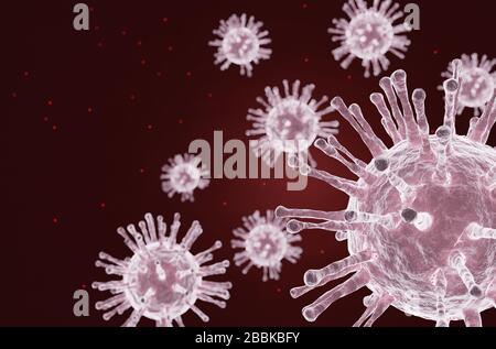 3D render image of the corona virus cells or covid19 inside the body. This dangerous virus resembles a crown. The epidemic began from China to the wor