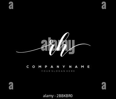 RH Initial Letter handwriting logo hand drawn template vector, logo for beauty, cosmetics, wedding, fashion and business Stock Vector