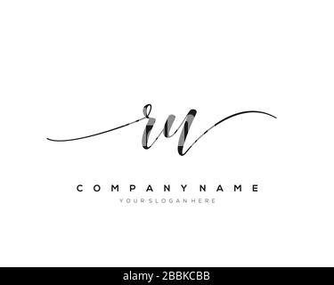 RU Initial Letter handwriting logo hand drawn template vector, logo for beauty, cosmetics, wedding, fashion and business Stock Vector
