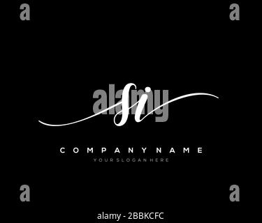 SI Initial Letter handwriting logo hand drawn template vector, logo for beauty, cosmetics, wedding, fashion and business Stock Vector