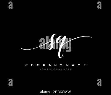 SQ Initial Letter handwriting logo hand drawn template vector, logo for beauty, cosmetics, wedding, fashion and business Stock Vector