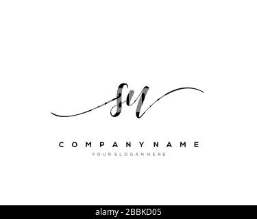 SU Initial Letter handwriting logo hand drawn template vector, logo for beauty, cosmetics, wedding, fashion and business Stock Vector