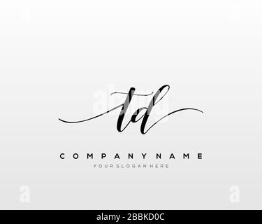 TD Initial Letter handwriting logo hand drawn template vector, logo for beauty, cosmetics, wedding, fashion and business Stock Vector