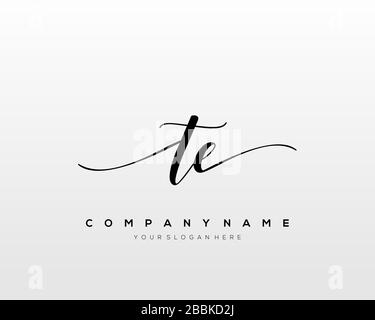 TE Initial Letter handwriting logo hand drawn template vector, logo for beauty, cosmetics, wedding, fashion and business Stock Vector