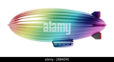 Rainbow colored zeppelin isolated on white background. 3D illustration. Stock Photo