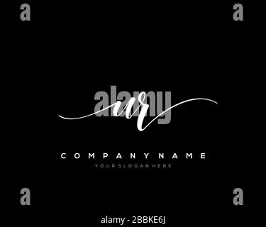 UR Initial Letter handwriting logo hand drawn template vector, logo for beauty, cosmetics, wedding, fashion and business Stock Vector