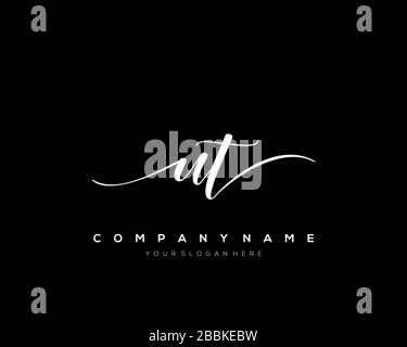 UT Initial Letter handwriting logo hand drawn template vector, logo for beauty, cosmetics, wedding, fashion and business Stock Vector