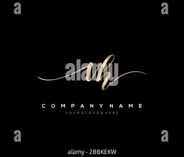 VH Initial Letter handwriting logo hand drawn template vector, logo for beauty, cosmetics, wedding, fashion and business Stock Vector