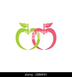 linked green apple fruit simple logo vector Stock Vector