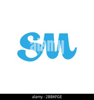 letter sm curves wavy blue logo vector Stock Vector