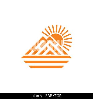 mountain sun simple triangle stripes geometric logo vector Stock Vector