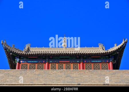 Three tiered gable hip roof-guard tower-Ruoyuan Gate. Jiayu Pass-Jiayuguan city-Gansu-China-0756