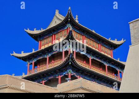 Three-story tower over Rouyuan Men-Conciliation Gate-western gate Jiayuguan fortress-Jiayuguan city-Gansu-China-0759