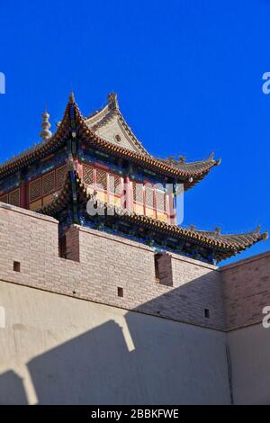 Three-story tower over Rouyuan Men-Conciliation Gate-western gate Jiayuguan fortress-Jiayuguan city-Gansu-China-0761
