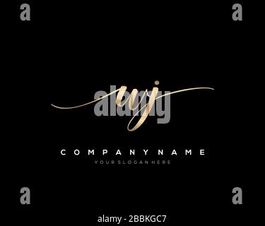 WJ Initial Letter handwriting logo hand drawn template vector, logo for beauty, cosmetics, wedding, fashion and business Stock Vector