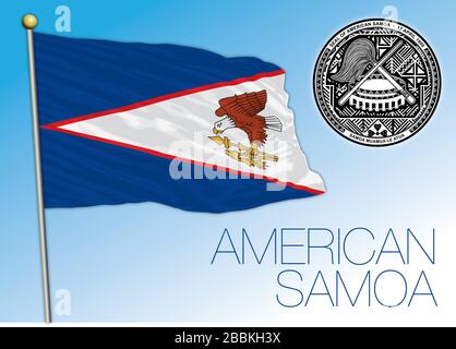 American Samoa Islands official national flag and coat of arms, pacific ocean, vector illustration Stock Vector